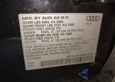 2021 Audi Q7 Premium 45 Tfsi Quattro Tiptronic z USA, uszkodzony, nr VIN WA1AJAF75MD013654